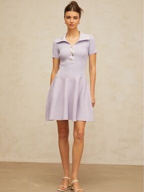 Lilac Short-Sleeve Polo Knit Dress